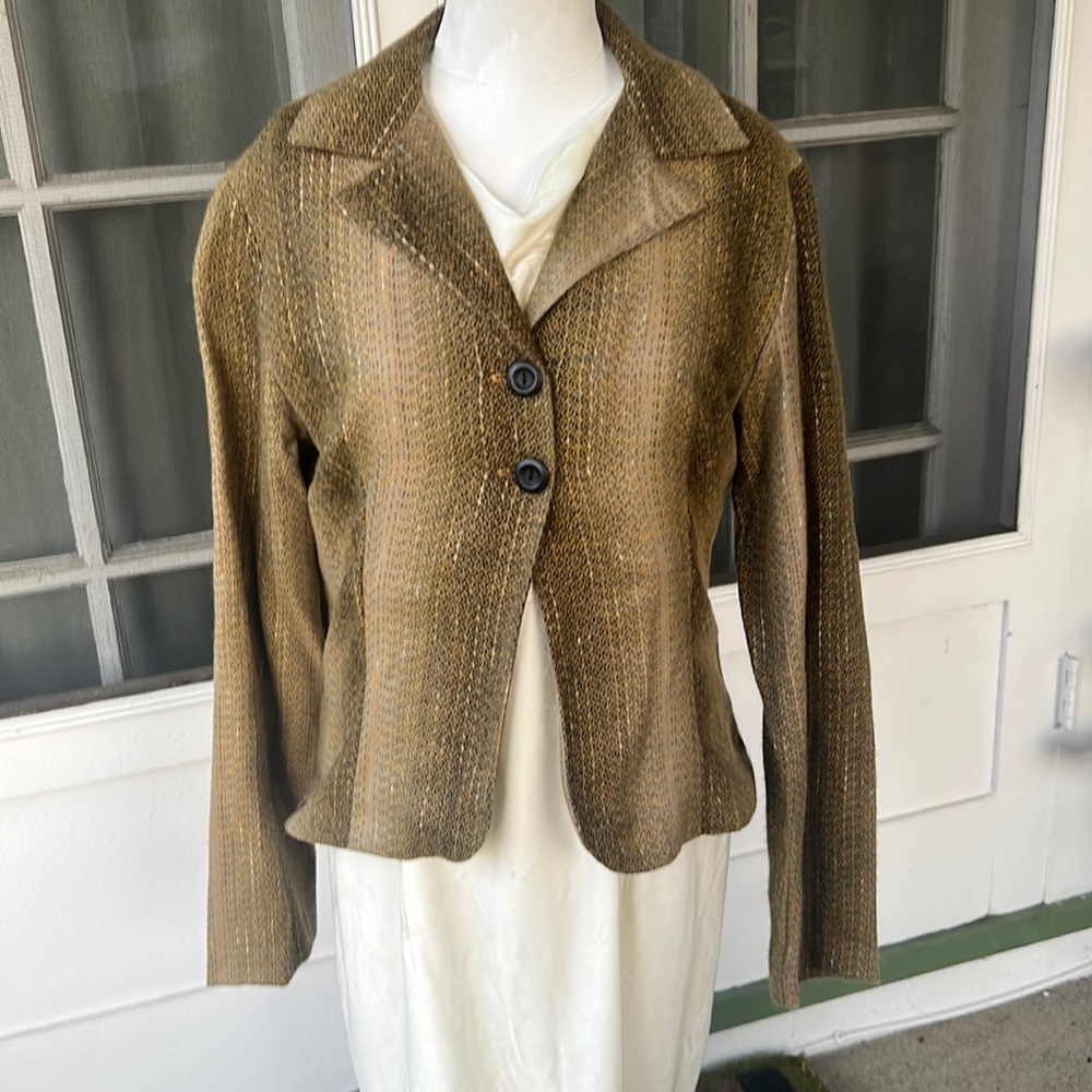 Y2K VTG Tabloid Earth Tone Ombre Cropped Blazer Jacket